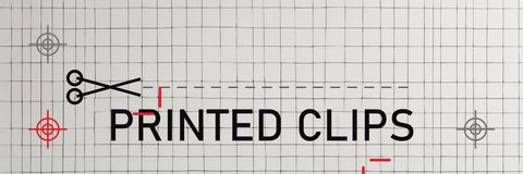 Route 3 banner, PRINTED CLIPS on graph paper with scissors, dashed cut lines and registration marks